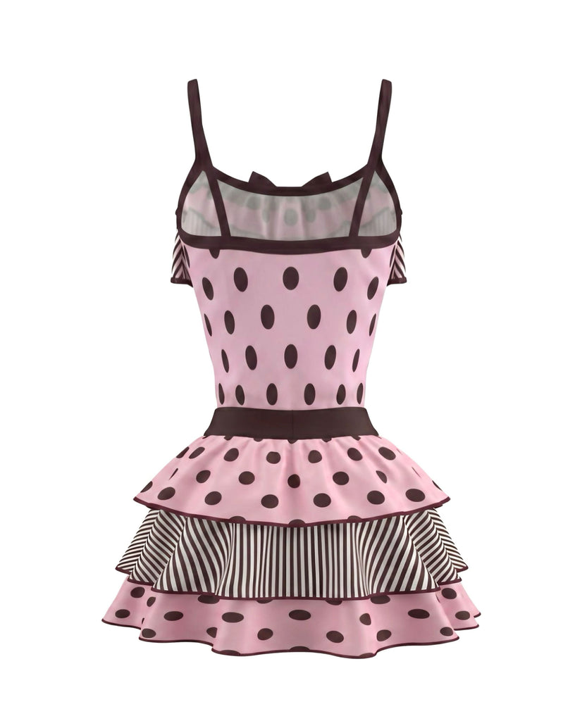 80er Ärmelloses Tanktop & Minirock-Set mit Polka-Dots