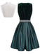 Grünes 50er Jacquard-Kleid mit Eckiger Ausschnitt und Samt