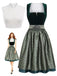 Grünes 50er Jacquard-Kleid mit Eckiger Ausschnitt und Samt