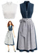 Blaues 50er 3PCS Kleid mit Schürze und Spitzentop
