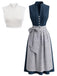Blaues 50er 3PCS Kleid mit Schürze und Spitzentop