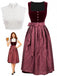 Weinrotes 50er 3PCS Kleid mit Samt und Schürze
