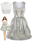 Hellblaues 50er Oktoberfest-Dirndl-Set mit Blumen Schürze und Spitzentop