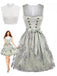 Hellblaues 50er Oktoberfest-Dirndl-Set mit Blumen Schürze und Spitzentop