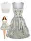 Hellblaues 50er Oktoberfest-Dirndl-Set mit Blumen Schürze und Spitzentop