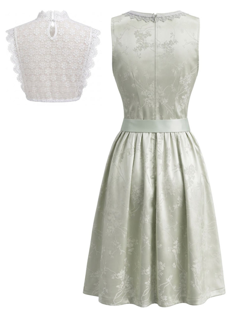 Hellblaues 50er Oktoberfest-Dirndl-Set mit Blumen Schürze und Spitzentop