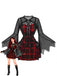 Schwarz-rotes 50er Halloween Karo-Kleid mit Fledermausärmeln und Accessoire-Set
