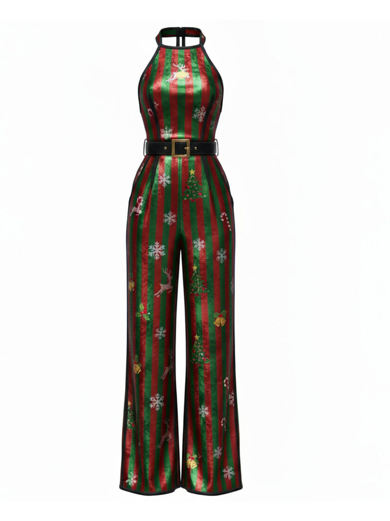 [Vorverkauf] 1950er Weihnachten Streifen Gürtel Jumpsuit