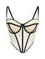 Beige 1980er Sheer Steampunk Fischgräten Korsett