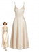 Champagneres 30er Satin-Maxikleid mit V-Ausschnitt und Raffung