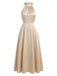 Champagneres 30er Ärmelloses Satin-Midikleid mit Neckholder und Perlen