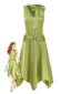 Chartreuse 1920er Schimmernd Taschentuch Saum Kleid