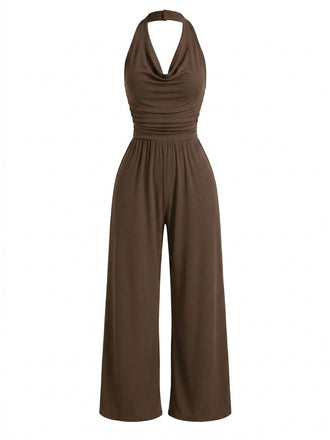 50er Jumpsuit mit Faltenausschnitt und Neckholder