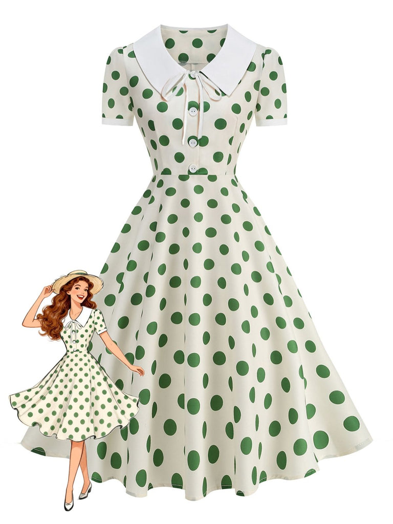 50er Swingkleid mit Peter-Pan-Kragen und Polka-Dots