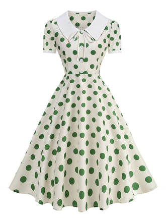 50er Swingkleid mit Peter-Pan-Kragen und Polka-Dots
