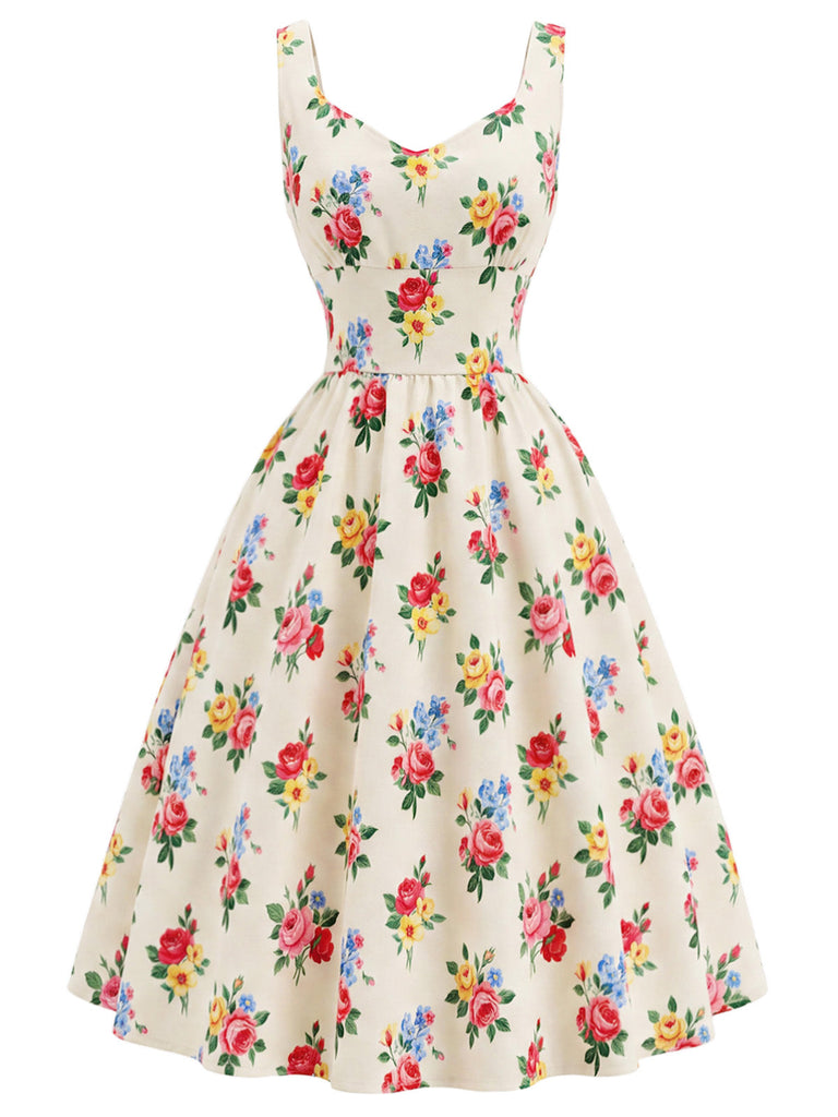 Cremefarbenes 40er Bolero & Kleid Set mit Blumen