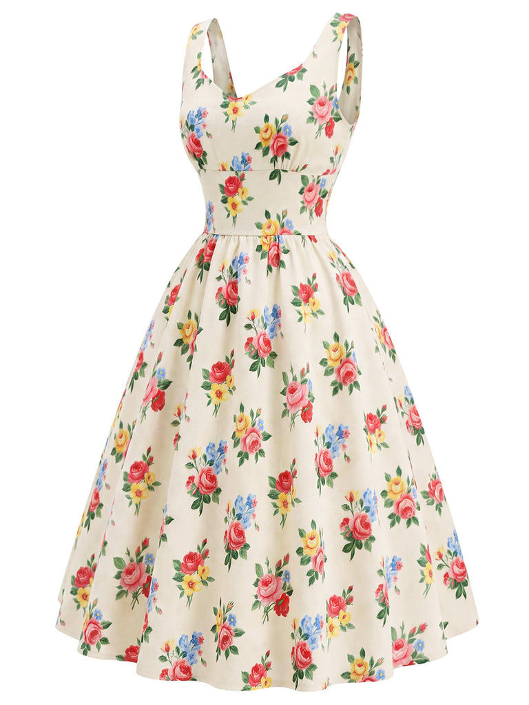 Cremefarbenes 40er Bolero & Kleid Set mit Blumen