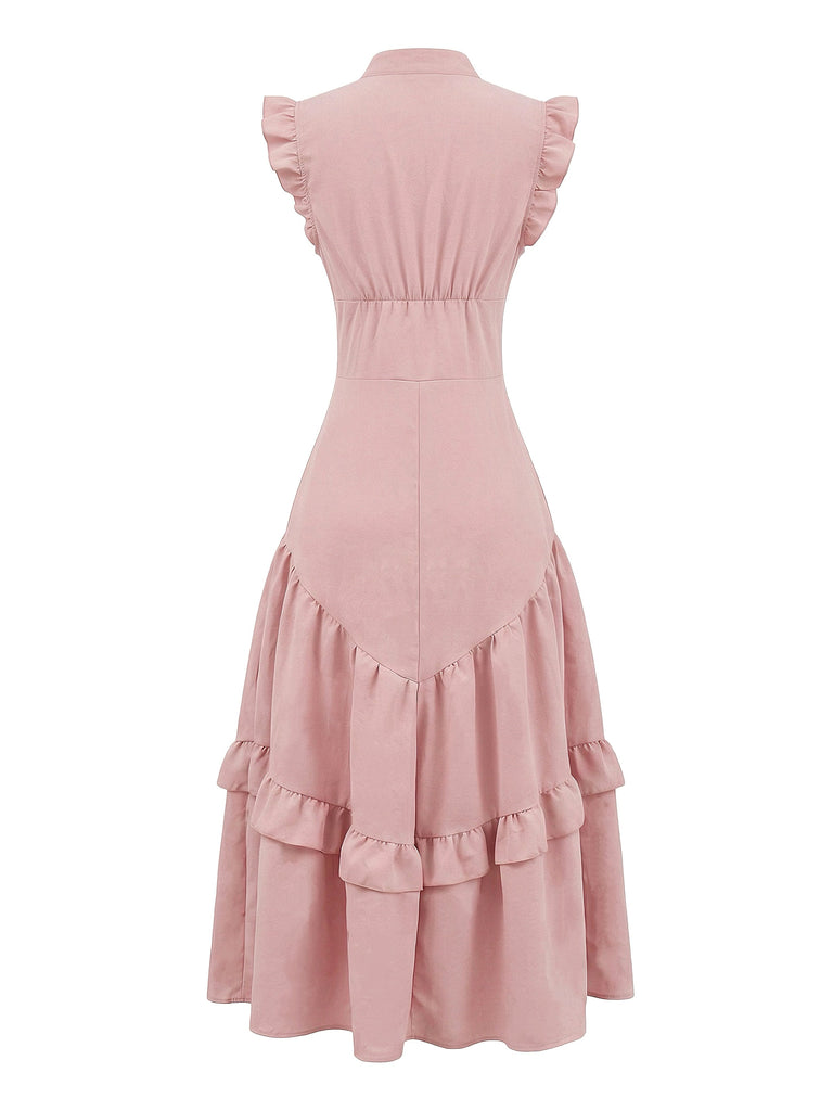 Dunkelrosaes 50er Ärmelloses Baumwoll-Swingkleid mit Leinen