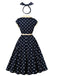 Blaues 50er Swingkleid mit Polka-Dots und Blumen