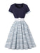 Dunkelblaues 50er Swingkleid mit Print und Geometrisch
