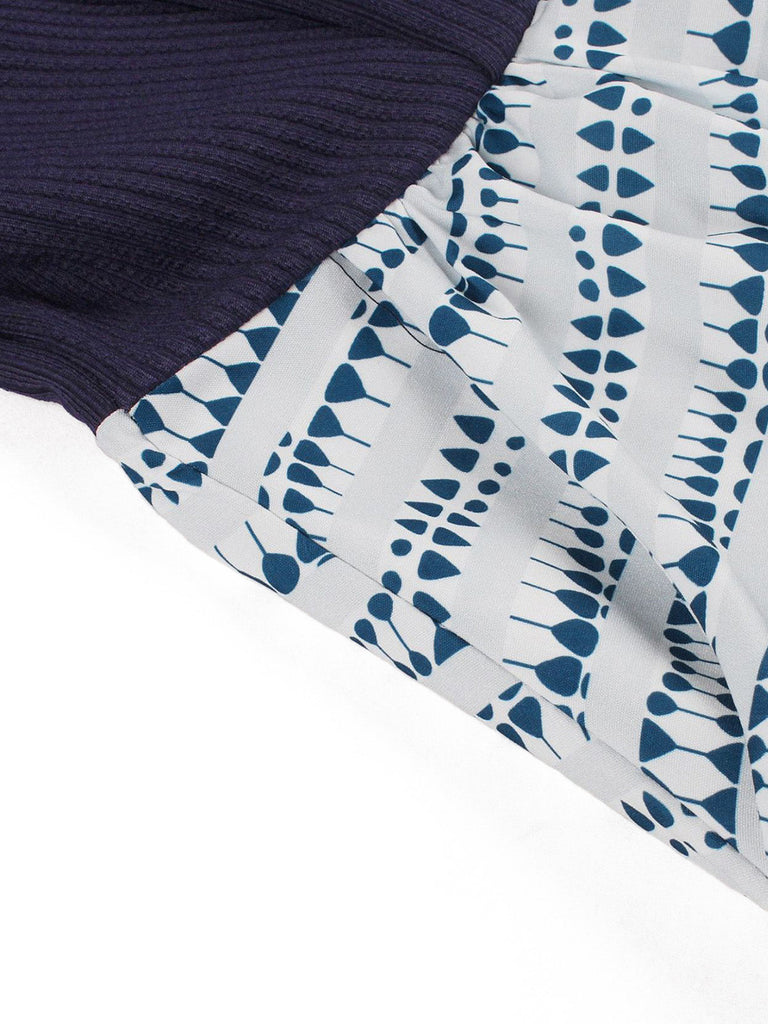 Dunkelblaues 50er Swingkleid mit Print und Geometrisch