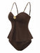 Dunkelbrauner, einfarbiger Tankini im Stil der 1950er Jahre – Vintage-Mode, Retro-Stil