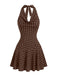 Braunes 60er Minikleid mit Polka-Dots und Faltenausschnitt