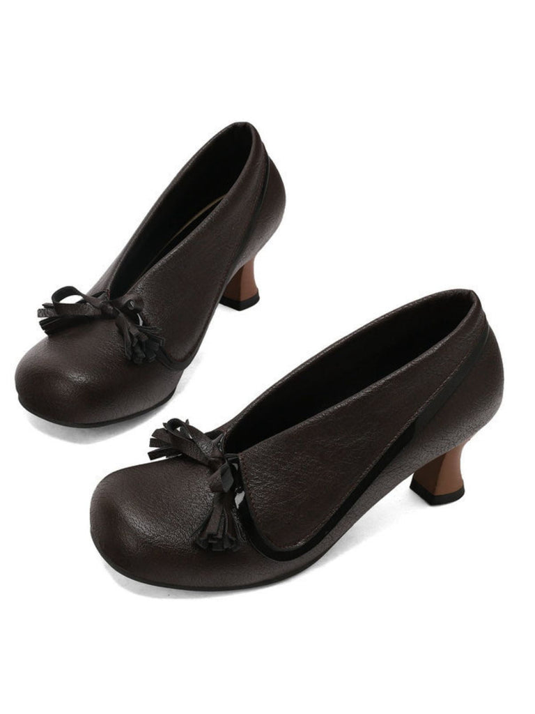 Retro Bogen PU Rundspitze Blockabsatz Schuhe