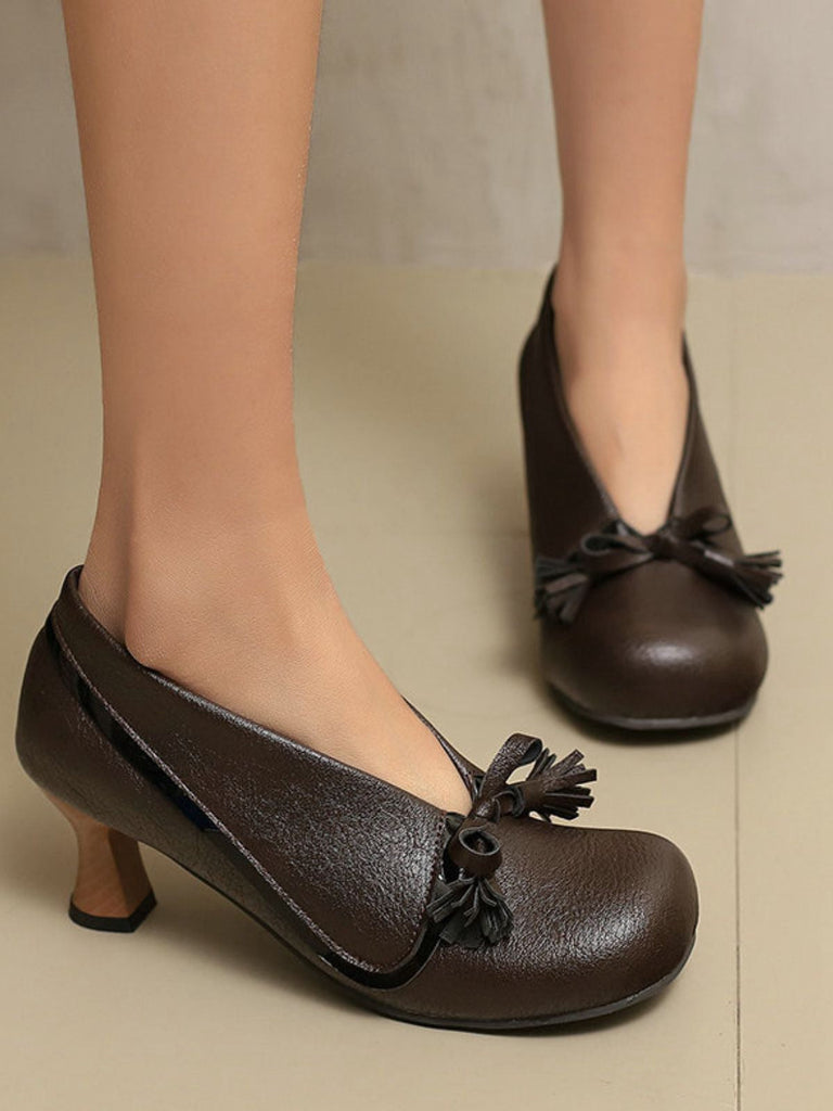 Retro Bogen PU Rundspitze Blockabsatz Schuhe