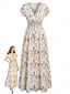 40er Maxikleid mit V-Ausschnitt und Blumen