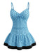 Himmelblaues 50er Badekleid mit Polka-Dots