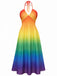 Regenbogen 40er Kleid mit V-Ausschnitt und Neckholder