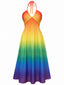 [Vorverkauf] Regenbogen 40er Kleid mit V-Ausschnitt und Neckholder
