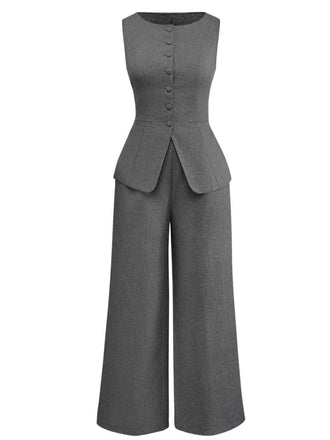 2PCS Solide 1940er Ärmellos Top & Weites Bein Hose