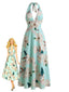 1930er Blumen Halter V-Ausschnitt Schnürung Kleid