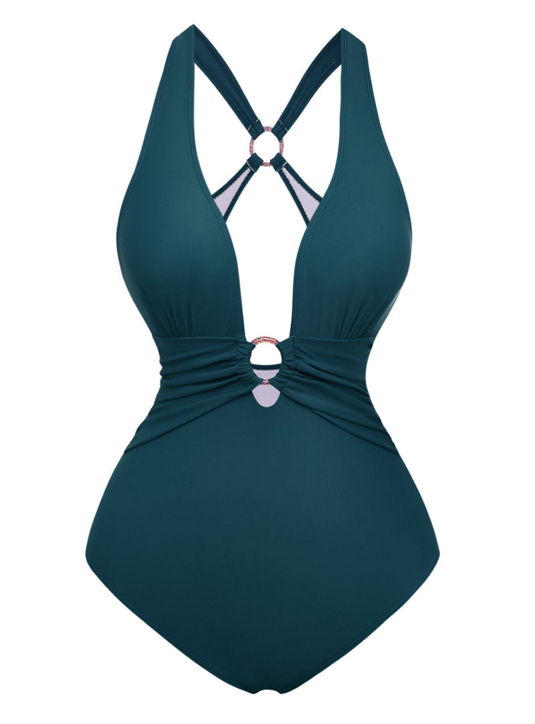 Geraffter Badeanzug mit Kordelzug aus den 1960er Jahren – Vintage-Badeanzug im Pin-up-Stil