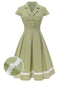 Grün 1940er Spitze Stitching Gingham Plaid Baumwolle Kleid