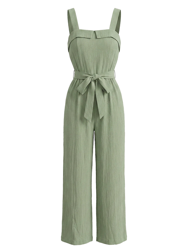 Grüner 30er Jumpsuit mit Eckiger Ausschnitt und Bindeband