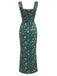 Grünes 30er Kleid mit Ditsy-Blumen und Eckiger Ausschnitt