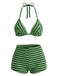 Grünes 50er Bikini-Set mit Neckholder und Streifen