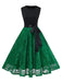 Grünes 50er Ärmelloses Swingkleid mit Farbblock und Spitze