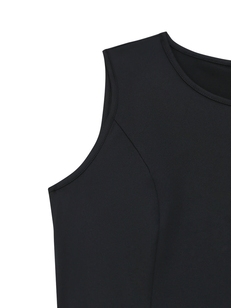 Grünes 50er Ärmelloses Swingkleid mit Farbblock und Spitze