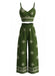 Grüne 70er Hose mit Spaghettiträger und Blumen-Print