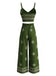 Grüne 70er Hose mit Spaghettiträger und Blumen-Print