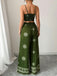 Grüne 70er Hose mit Spaghettiträger und Blumen-Print