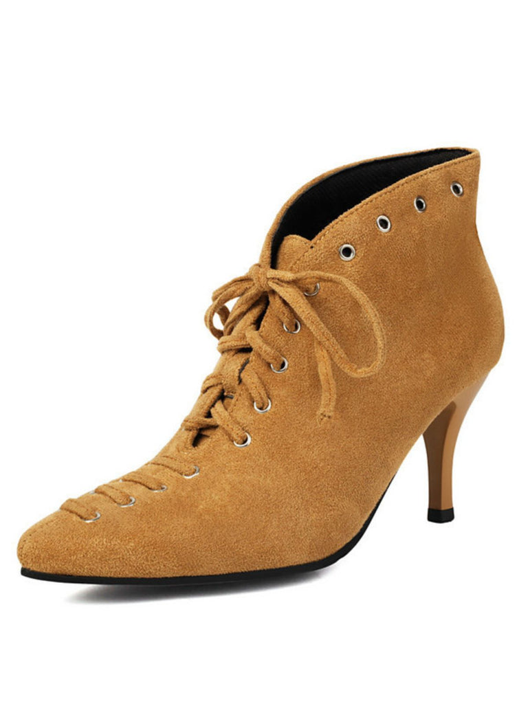 Hellbraune Vintage-Pumps aus Wildlederimitat mit spitzer Zehenpartie