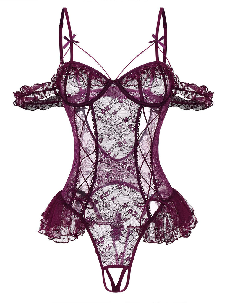 1980er Solide Spitze Durchsichtig Body Nachthemden