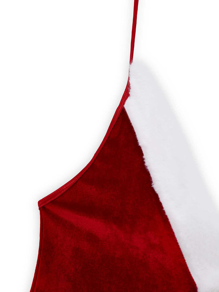 Rot 1970er Tief-V Weihnachten Plüsch Bodysuit Mit Hut