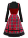 [Vorverkauf] 2PCS 1950er Samt Bogen Rollkragen Stricken Top & Plaid Kleid