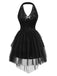 [Vorverkauf] 2PCS Schwarz 1960er Pailletten Halter Kleid & Netz Rock